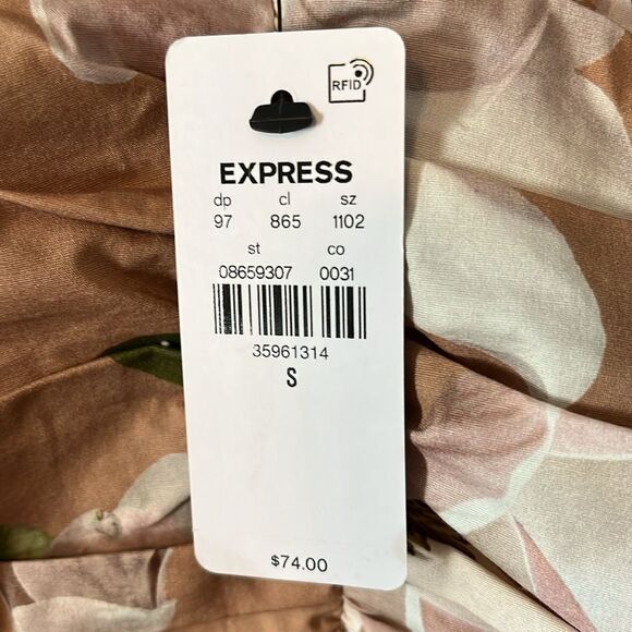 New! Express Floral Printed Pleated Peplum Top Blouse Puff Sleeve - Picture 8 of 16